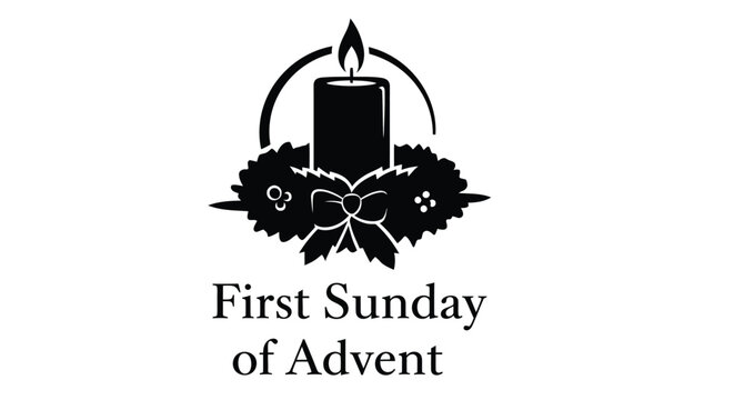 First sunday of advent with a burning candle and wreath illustration