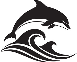 Fototapeta premium Majestic dolphin leaping over stylized ocean waves dynamic marine life symbol