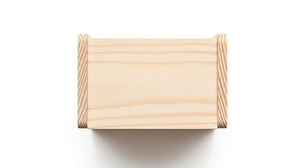 Plain, small wooden box, viewed from above. Simple design
