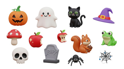 Fototapeta premium Halloween Icons Collection - Pumpkin, Ghost, Cat, Hat, and More