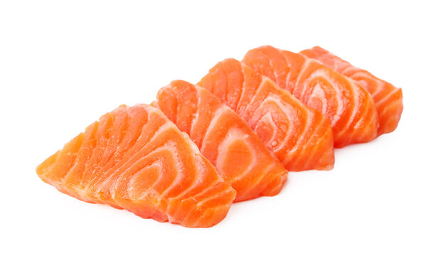 Fresh salmon sashimi isolated on white. Asian cuisine