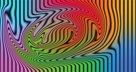 Colorful psychedelic geometric seamless pattern vector illustration design with wave and swirl lines in yellow, orange, blue, and green