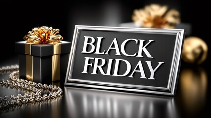 Black friday sign displaying sale with gift box
