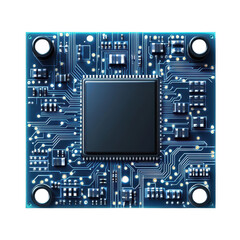 Fototapeta premium Blue computer circuit board with microchip processor illustration isolated on Transparent Background