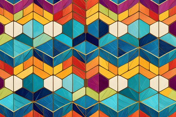 Obraz premium Colorful geometric abstract patterns create vibrant and dynamic design with repeating shapes and rich hues for artistic decoration