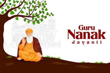 Plakat Happy Guru Nanak Jayanti celebration greetings for Punjabi festival of India