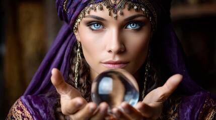 Fortune teller holding crystal ball predicting destiny