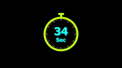 34 sec clock icon animation. 34 second animation on black background and creating a stunning 4k video.