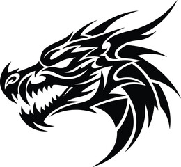 Black tribal dragon head illustration