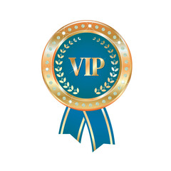 VIP gold and blue vector badge with topaz diamonds and laurel wreath