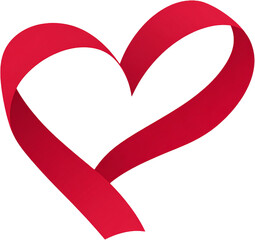 Ribbon Heart Shape Clipart, Red Heart Ribbon PNG, Love Ribbon Element, Valentine's Day Heart, Romantic Ribbon Design