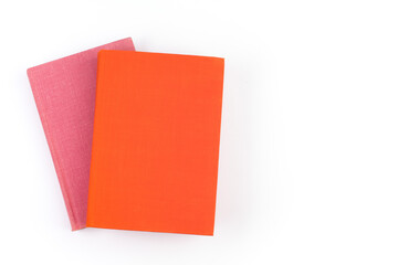 Multi-colored books isolated on white background. Copy space for text.