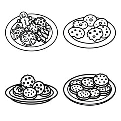 holiday cookies plate Line art Icon Set, Vector illustration