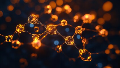 Innovative nanotechnology structure shimmering with golden light for scientific research and development breakthroughs in advanced materials science industries