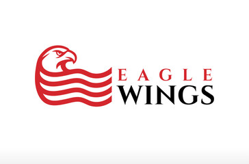 Eagle Wings Logo Design, Freedom Logo, eagle flag logo, express wave logo, phoenix bird, creative bird fly icon, minimal falcon, ocean wave Vector Icon Symbol Illustration transport logistic business