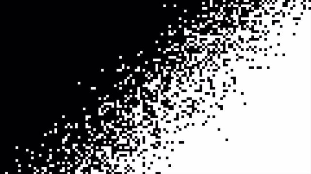 Pixel transition animation with black and white digital block effect