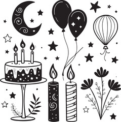 Minimal Birthday Celebration Silhouette Vector