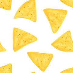 Nachos seamless pattern. Food background. Vector cartoon flat illustration. 