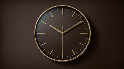 Elegant wall clock golden frame and brown face depicting time concept