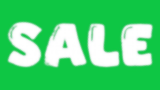 Checkered Halftone Pattern Abstract Background on green screen. Chequered Square Particles Subtle Texture Pop Art Design. Half Tone Contrast Graphic Minimalist Art Wide animation. Sale text