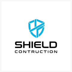 Modern abstract blue geometric shield symbol representing security, protection, and robust construction, ideal for corporate branding and design projects