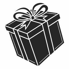 Angled View of a Black Gift Box with Ribbon present