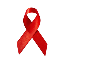 A red ribbon isolated on transparent background, symbolizing AIDS awareness, support, and solidarity in a simple and elegant design