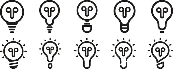 Lamp line icon set. Set of idea sign icon. Bulb icon collection. Light Bulb icon set, Idea icon symbol vector. Light Bulb line icon vector. 