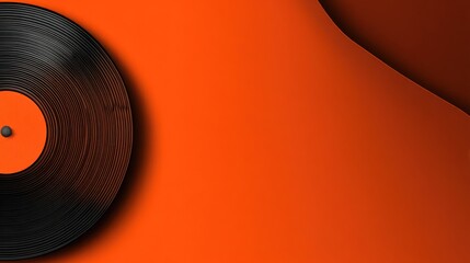Vinyl record on vibrant orange background with copy space for artistic design