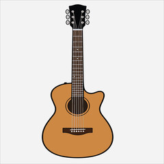 Obraz premium Flat illustration of an acoustic guitar with a light brown body and black neck against a clean white background.