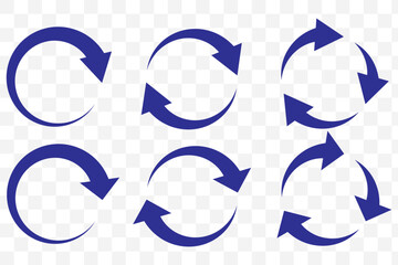 Fototapeta premium Blue circle arrows icon set. Round reload sign, repeat icon, rotate arrow symbol, arrow pictogram, refresh reload rotation loop sign set