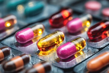 Pharmaceutical Capsules in Blister Pack:  Health and Wellbeing  in Dark Style Close Up