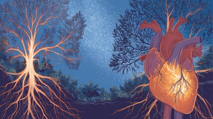 Artistic illustration of heart and tree roots symbolizing life
