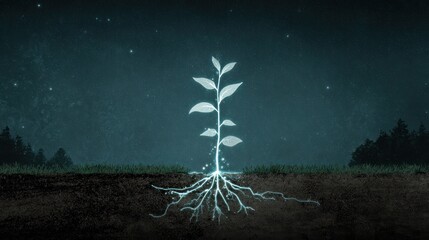Luminous plant illustration digitally rendered growth and energy concept