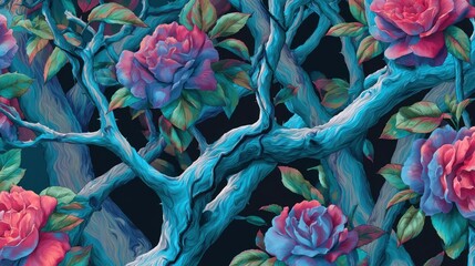 Floral design with roses and intricate branches illustrative style