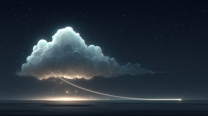 Surreal cloud with glowing trail against dark sky with stars fantasy concept