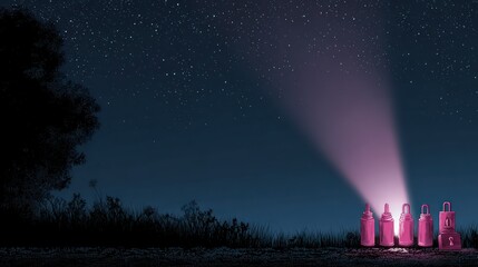 Illuminated bottles at night under starry sky creative concept and design