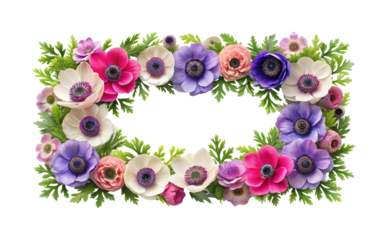 Colorful Anemone Flower Border Frame for Floral Design and Springtime Cheer