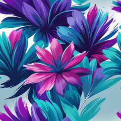 Vibrant Abstract Floral Brushstroke Pattern &ndash; Pink, Teal & Purple || High quality 300dpi
