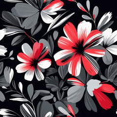 seamless watercolor red and grey flowers pattern || High quality 300dpi