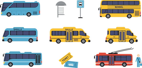 Flat design buses and transportation icons © Ashik