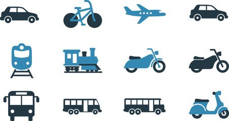 Flat design transportation icons