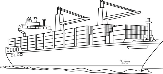 Obraz premium Container cargo ship at sea, maritime logistics, global trade, ocean freight, commercial vessel, shipping industry, transport infrastructure, export import, nautical silhouette, crane operation