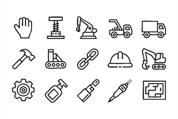 Black and white construction symbols featuring hammer and hard hat