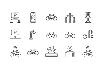 Minimal line icons for bicycle parking and eco urban mobility design