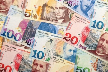 Georgian Lari currency money bills. GEL currency banknotes with different denomination close up