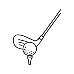 Golf Line Icon. Simple Outline Illustration of Golf Club Hitting Ball on a Tee. Sports Equipment Vector.
