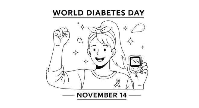 World diabetes day illustration with girl and glucose meter on november 14