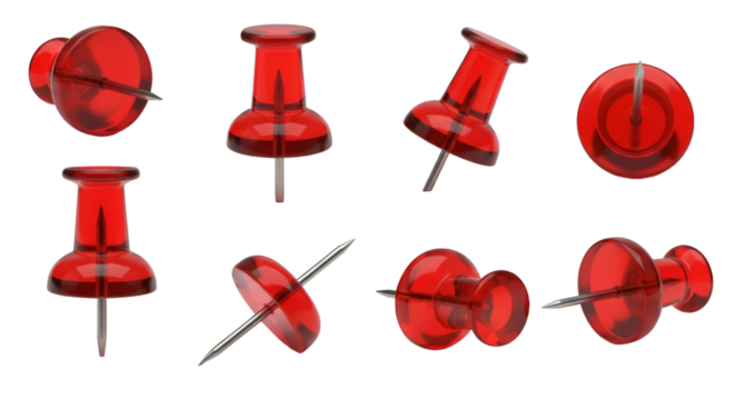 Collection of Red Transparent Push Pins thumbtack plastic