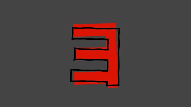 Moving doodle-style Japanese Katakana "ヨ", alpha channel